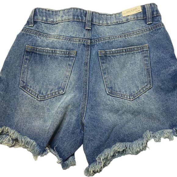 BAN-JARA Jr’s Sz 3/25 Super High Rise Loose Fit Cut Out Distressed Denim Shorts - Picture 3 of 5